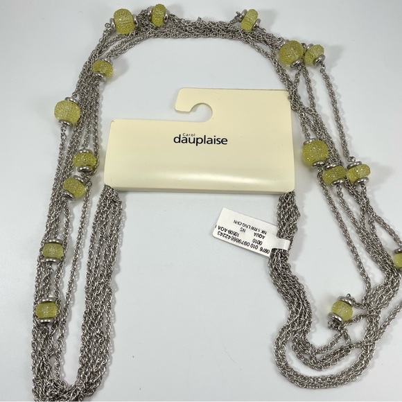 Carole Dauplaise Yellow Green Multi Layer Silver Tone Statement Boho Necklace - Picture 1 of 3